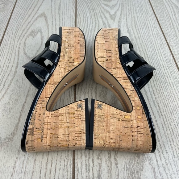 Sam Edelman Women's Dev Chunky Cork Platform Sandals 7.5 Black Patent $150 - Picture 4 of 10